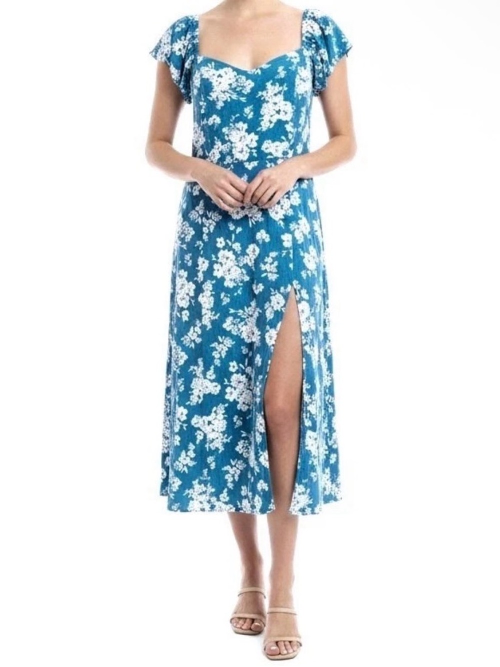 Old Navy Size 2X Floral Midi Prairie Dress Boho Peasant Cottagecore Smocked Slit